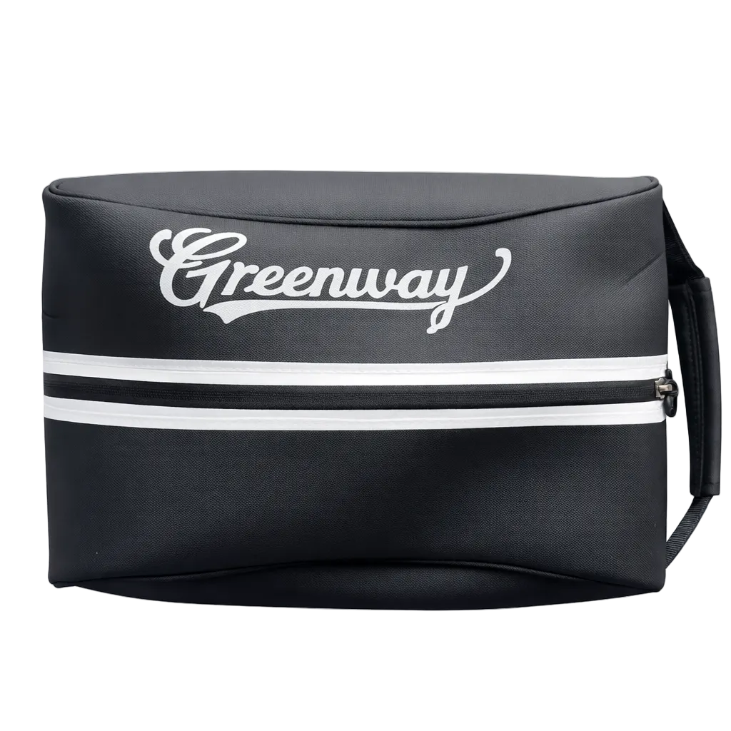 Black Shoe bag with 'Greenway' logo and white stripes